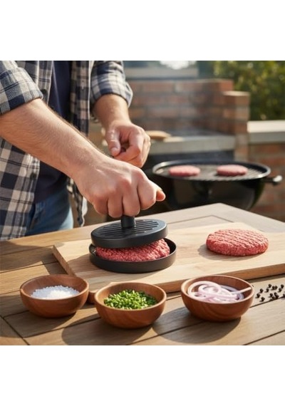 Yapışmaz Büyük Boy Hamburger Köfte Kalıbı - Paslanmaz Çelik Karbon Kaplama Premium Burger Presi Mükemmel Şekilli Köfte Makinesi