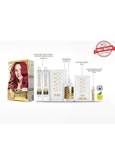 Serisi 24k Altın Parçacıklı Serum İle 1 Kutu 2 X 50 Ml Ve Geliştiriciler Saç Boyası Çilek Kırmızısı 5.65