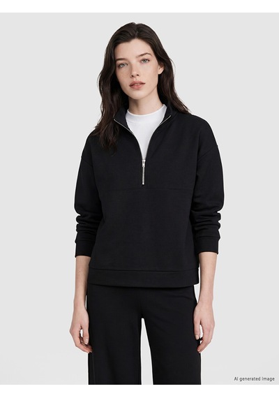 Lcw Comfort Siyah Dik Yaka Soft Touch Kadın Sweatshirt