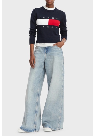 Tommy Jeans Bisiklet Yaka Relaxed Fit Logolu Kazak Kadın Kazak Dw0dw22930 C1g Lacivert