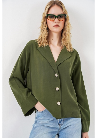 Bigdart Kadın Kruvaze Yaka Oversize Ceket 0747 - Haki