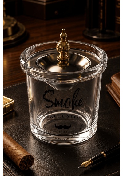 Cam Küllük Dekoratif Sigara Küllüğü Metal Kapaklı Smoke Exclusive