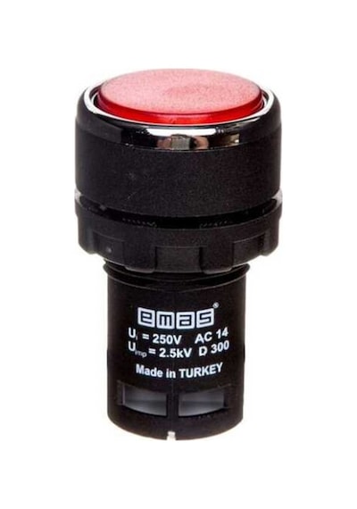 Emas MB200DK MB Serisi Plastik 1NC Yaylı Düz Kırmızı 22 mm Buton