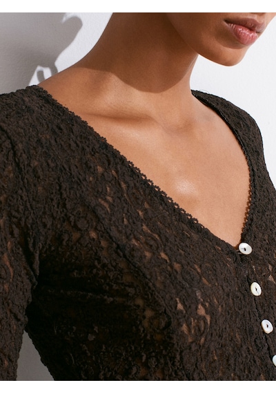 Dilvin 60433 Düğmeli Peplum Dantel Hırka-koyu Kahve Koyu Kahverengi