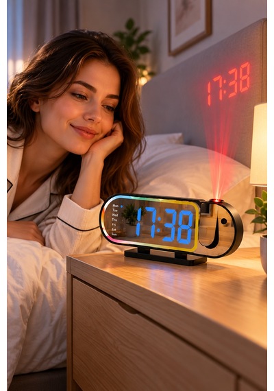 Dijital Led Masa Saati Masaüstü Alarm Saati Parlaklık Ayarlı Sıcaklık Ve 12 24 Saat Göstergeli Sarı