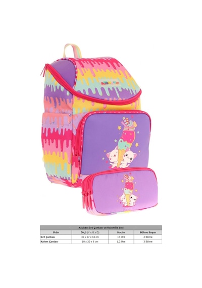 Kaukko Kırmızı Mor, Dondurma Temalı, Kız Çocuk Okul Çantası Ve Kalem Çantası Seti - L5247+l8247 Mor