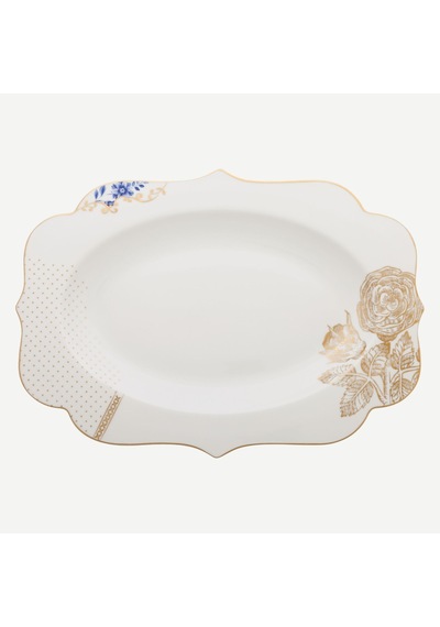 Mavi Beyaz Porselen Servis Tabağı 40 Cm