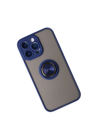 İphone 14 Pro Max Kılıf Montreal Yüzüklü Silikon Kapak - Lacivert Çok Renkli Diğer