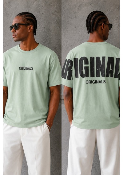 Tarz Cool Originals Baskılı Oversize Erkek Tişört Süprem %100 Cotton Yeşil