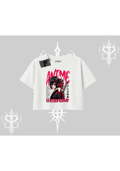 Tarzsokak Oversize Crop Tshirt Anime Girlfriend Kırmızı Beyaz