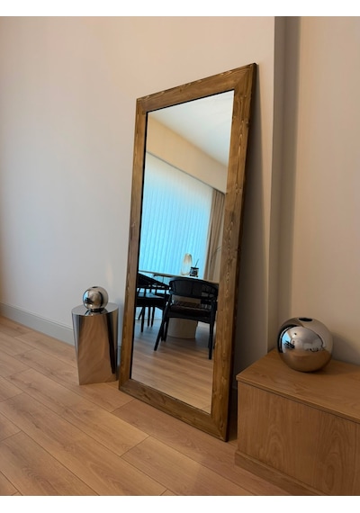 Doğal Ahşap Çerçeveli 180x80 Cm Ceviz Ayaklı Boy Aynası