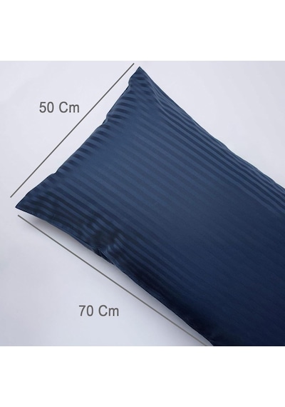 %100 Pamuk Çizgili Saten Yastık Kılıfı 50 X 70 Cm 2'li Paket Gecemavisi Genel