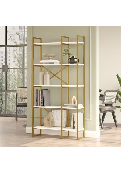 Atlantis 175cm Gold Metal Kitaplık 5 Raflı 2 Bölme 175cm Beyaz Atl4-w Beyaz