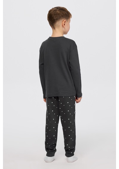 Panço Erkek Çocuk Dinazor Baskılı Pijama Takımı Antrasit