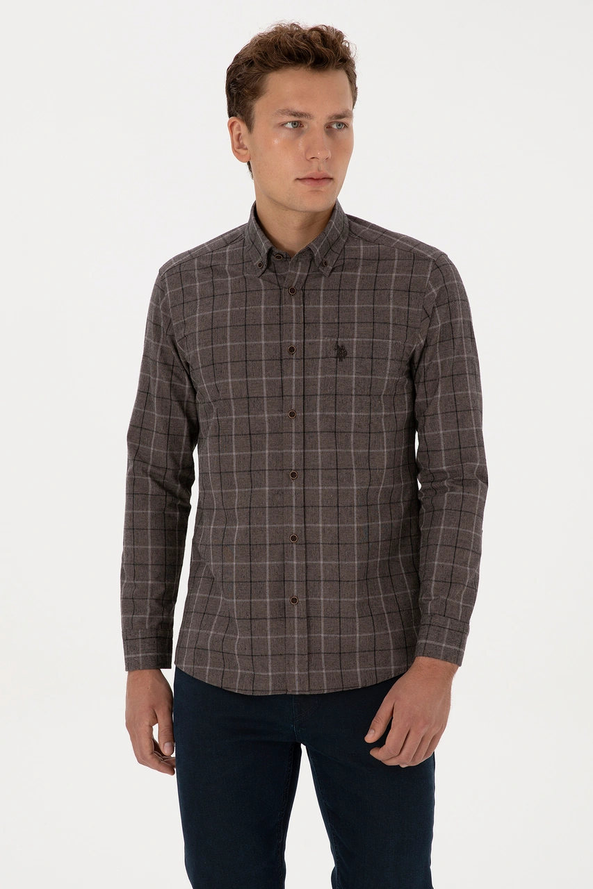 U.s. Polo Assn. Erkek Kahverengi Gömlek Desenli 50308555-vr029 Kahverengi