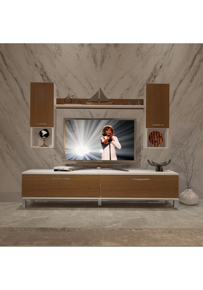 Decoraktiv Eko 5da Mdf Std Krom Ayaklı Tv Ünitesi Tv Sehpası Beyaz - Ceviz