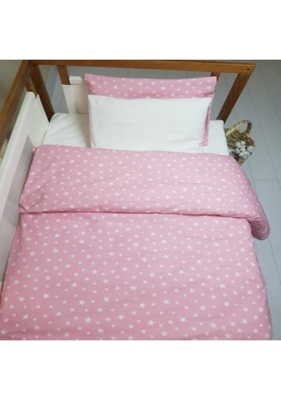 70X130 Lastikli Renforce Bebek Çarşaf Takımı-Pembe Yıldızlı