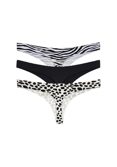 Vanilya Secret Lazer Tanga Leopar Desenli 3'lü Paket Beyaz - Siyah