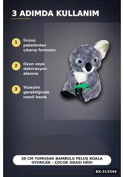 Bay 30 Cm Yumuşak Bambulu Peluş Koala Oyuncak - Çocuk Odası Hediyelik Dekor Bx-313544 Najmaddin