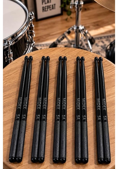 Midex Gfk-901bk Pro 5a Profesyonel Kırılmaz Baget Fiber Karbon Drumsticks Siyah Renk Davul Bateri Bageti