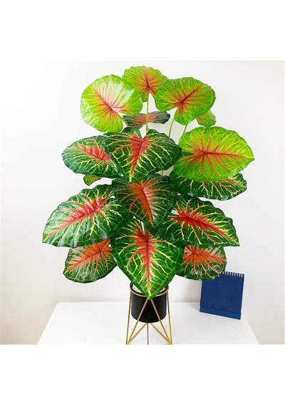 Yapay Çiçek Saksıda Tropik Kızıl Caladium 18 Dal 70 Cm Salon Çiçeği Yapay Bitki