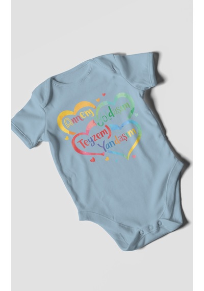 Morivokids Annem Yoldaşım Teyzem Yandaşım Kısa Kollu Bebek Body Bebe Mavisi