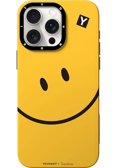 Apple Uyumlu iPhone 15 Pro Max Kılıf Magsafe Özellikli Sunshine Youngkit Daily Happy Serisi Siyahlı Sarı