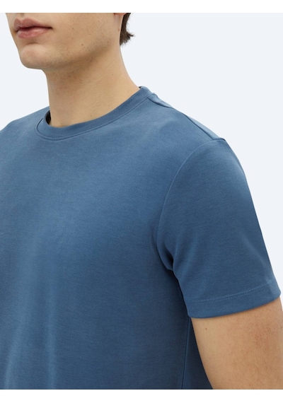 Kip İndigo Düz Bisiklet Yaka T-shirt İndigo