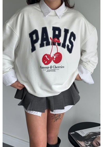 Beyaz Bisiklet Yaka Basic Sweatshirt Mg2233