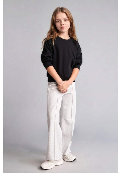 Defacto Wıde Leg Açık Gri Melanj Pantolon Kız Çocuk I3104a826augr421 Gri-gr421