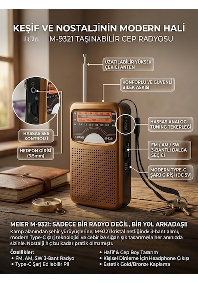 Dexxony M-9321 Şarjlı Dsp Çipli Yüksek Çekim Güçlü Taşınabilir Cep Radyosu