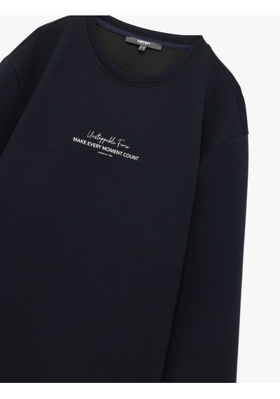 Koton Uzun Kollu Bisiklet Yaka Baskılı Sweatshirt Lacivert 6wam70095mk Lacivert