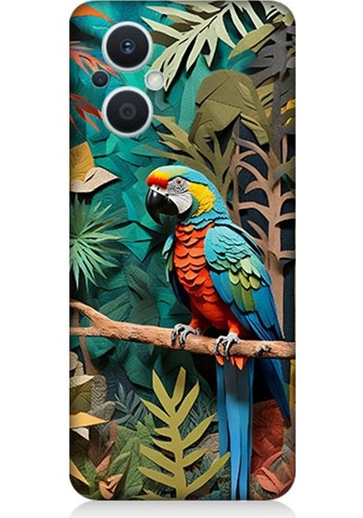 Oppo Reno 7 Lite 5g Uyumlu Ormanda Tropik Papağan Desenli Silikon Kılıf Çok Renkli