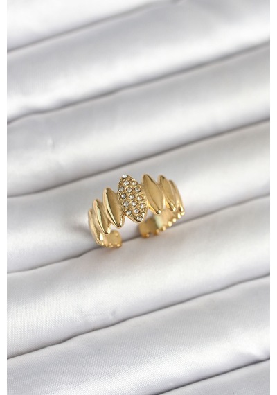 316l Çelik Gold Renk Zirkon Taşlı Vintage Model Kadın Yüzük - Çok Renkli