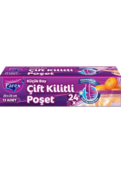 Çift Kilitli Buzdolabı Poşeti 12'li Küçük Boy 20 X 25 Cm 24'lü Paket