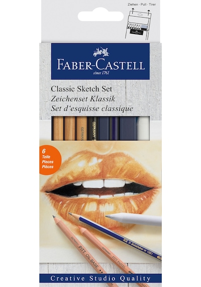 Faber-Castell Klasik Sketch Seti 6 Parça, Goldfaber 2B Kalem, Pitt Monochrome, Pitt Pastel, Karıştırma Kalemi Faber-Castell Klasik Sketch Seti 6 Parça, Goldfaber 2B Kalem, Pitt Monochrome, Pitt Pastel, Karıştırma Kalemi