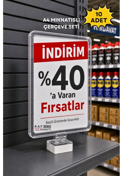 10 Adet - A4 Güçlü Mıknatıs Tutuculu Fiyatlık Etiketlik Dikey Yatay Ve Bilgilendirme Çerçevesi Şeffaf