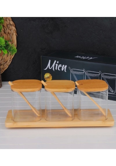 Mien Jml0007 Kare Cam Baharatlık 3 Lü Şeffaf