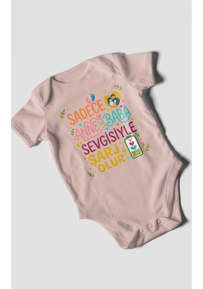 Morivokids Anneye Ve Babaya Özel Kısa Kollu Bebek Body %100 Pamuk Pastel Pembe