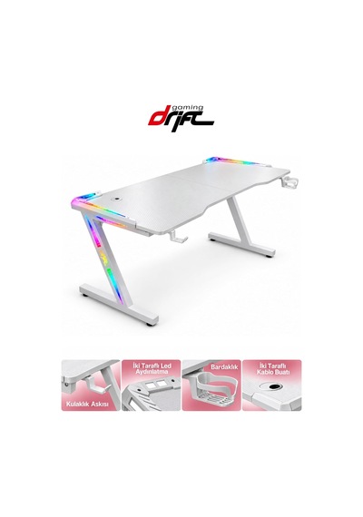 Aura White Rgb Led'li Beyaz Oyuncu Masası 120 60 Cm Çok Renkli