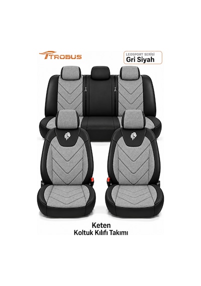 Hyundai I10 2007 Sonrası Uyumlu Leosport Serisi Ortopedik Keten Oto Koltuk Kılıfı Gri Siyah