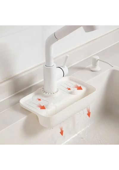 Rotanev Beyaz Hazneli Elastik Musluk Matı Su Tutucu Düzenleyici Kaydırmaz Taban Organizer Mutfak Banyo