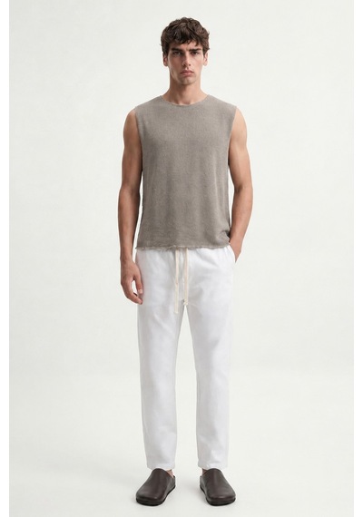 Antioch Relax Fit Dokulu Erkek Kolsuz T-shirt A26y9457 Bej