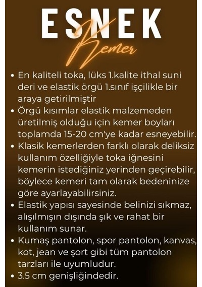 Süzer Deri 3.5 Cm. Elastik Esnek Unisex Örgü Kemer Füme Füme