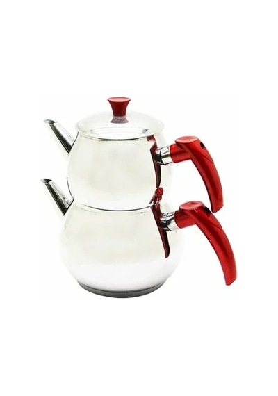 Mini 2lt Küçük Boy Küre Çelik Çaydanlık Seti - Üst: 0.75lt - Alt: 1.4lt 5468 Çok Renkli