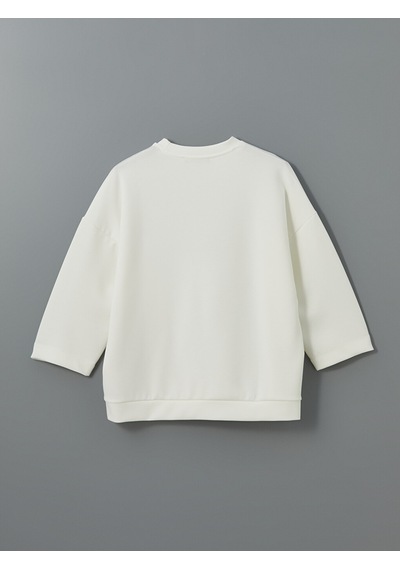 Lcw Modest Beyaz Bisiklet Yaka Nakışlı Oversize Kadın Sweatshirt Tunik