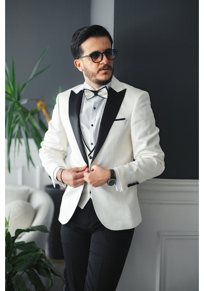 Avni Ceylan İtalyan Stil Smokin Takım Damatlık Beyaz