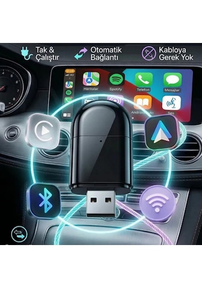 2'si 1 Arada Carplay &amp Android Auto Adaptörü Tak Çalıştır Kablosuz Ekran Yansıtma, Otomatik Bağlantı