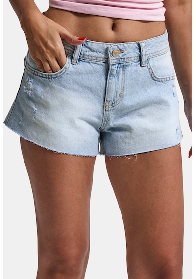 Itsbasic Kadın Ice 12s6-3 Mini Mom Arkadan Cepli %100 Koton Denim Şort Ice Rengi