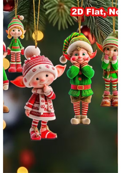 12'li Ahşap Elf Noel Ağacı Süs Seti 2d Düz Baskı Renkli Asma Dekorları / Ev & Parti Dekoru